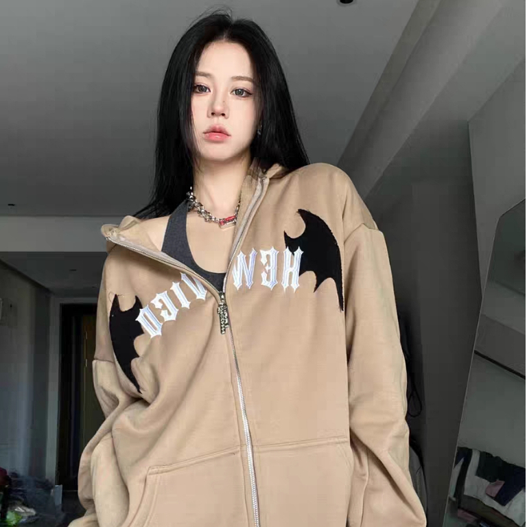 ฮู้ดแขนยาวผู้หญิง แต่งซิป สไตล์วินเท เสื้อแจ็คเก็ตกันหนาว