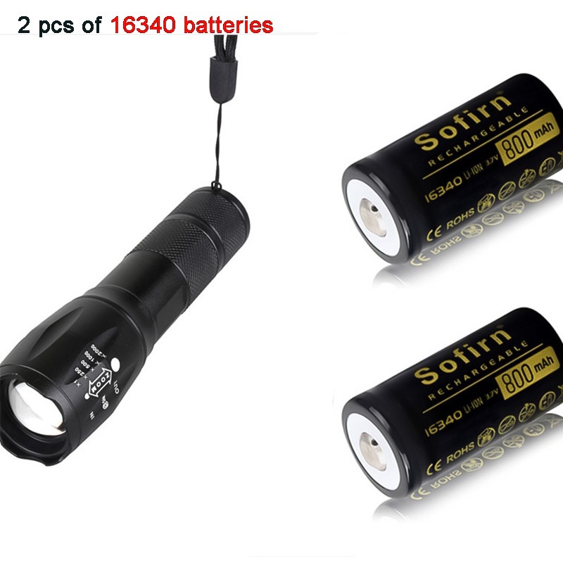 ไฟฉายซูมได้ แบตเตอรี่ 16340 800mah สองชิ้น ไม่มีที่ชาร์จ