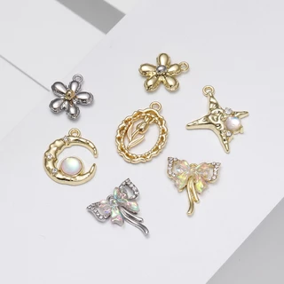 ST.KUNKA 1 ชิ้น จี้โลหะผสมโบว์ดวงจันทร์สร้อยคอจี้ DIY สร้อยข้อมือสร้อยคอ
