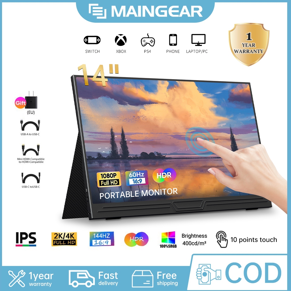 Portable monitor หน ้ าจอแสดงผลแบบพกพา/หน ้ าจอแบบพกพาบางเฉียบพร ้ อม Touch 14/15.6 นิ ้ ว HDR Full HD Image Quality Game/Office Multi-Function Display Connection โทรศัพท ์ มือถือ/Laptop Switch/XBOX/PS หลายอุปกรณ ์ IPS 1920 * 1080P 60Hz/144Hz