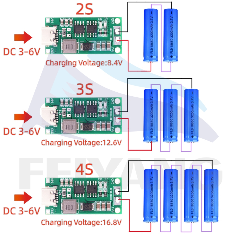 อุปกรณ์ชาร์จแบตเตอรี่ลิเธียม โพลิเมอร์ 2S 3S 4S Type-C เป็น 8.4V 12.6V 16.8V 7.4V 11.1V 14.8V 18650