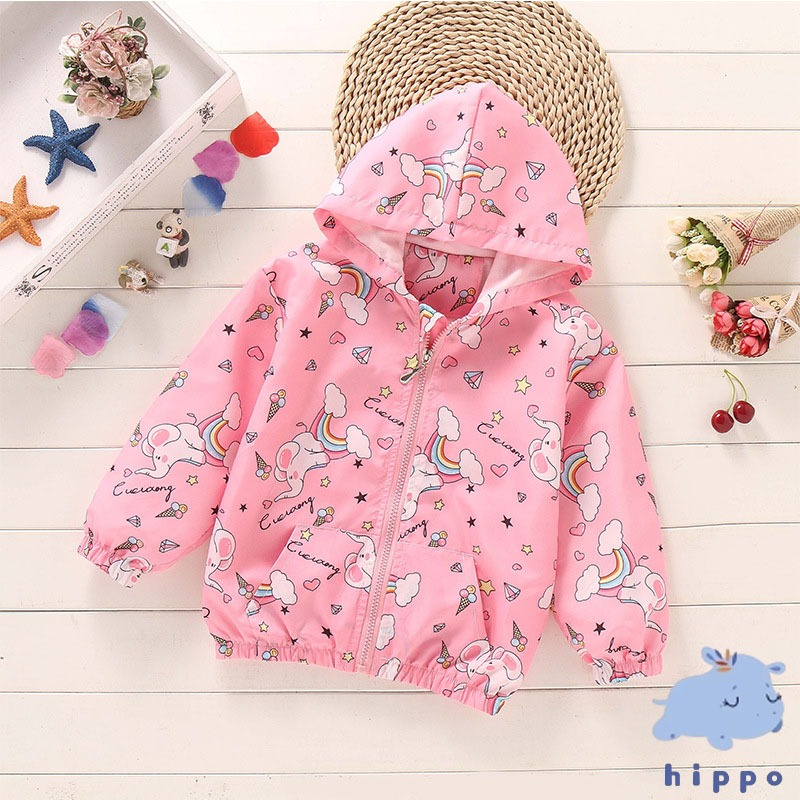 เสื้อคลุมเด็กมีหมวก กันน้ำ กันลม กันแดด กันแอร์ได้สดใสน่ารัก Children's coat【Hippobaby20】