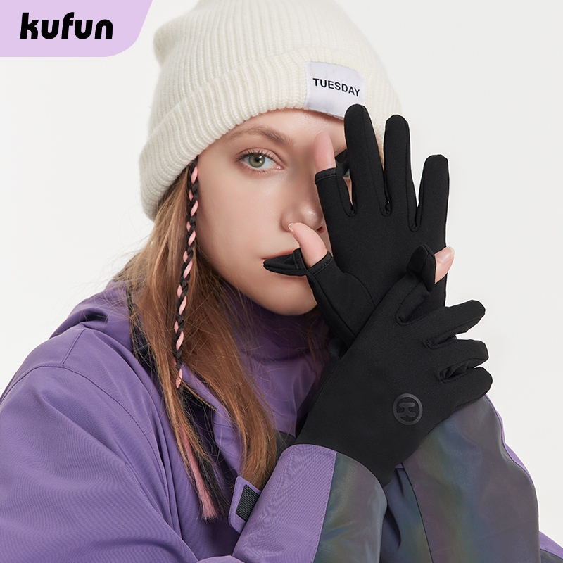 Kufun ถุงมือเล่นสกี พร้อมนิ้วมือ 5 นิ้ว หน้าจอสัมผัส และฉนวนกันความร้อน ด้านในถุงมือซับใน สําหรับผู้ใหญ่ ผู้หญิง และผู้ชาย
