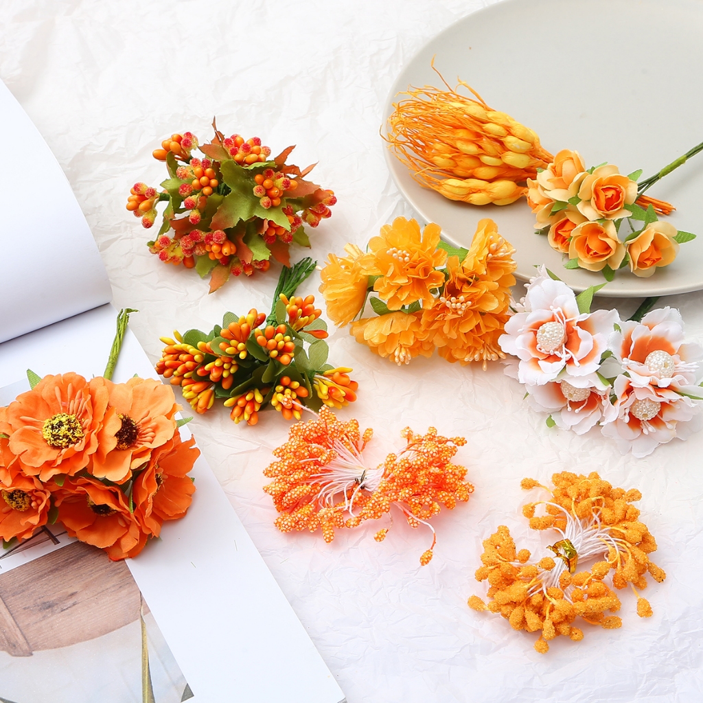 ช่อดอกเบอรี่ประดิษฐ์ สีส้ม สําหรับตกแต่งเค้ก งานแต่งงาน คริสต์มาส DIY