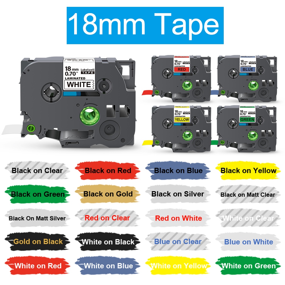 เทปลามิเนต คละสี 18 มม. สําหรับเครื่องพิมพ์ฉลาก Brother tze Tape tze241 tze641 tze141 tze-241 tze-14