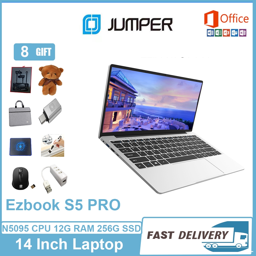 【Free Gift Set】Jumper New Ezbook S5 PRO 14 Inch Laptop Notebook 256GB SSD 12GB RAM Intel® Celeron N5095 Windows 11 Office Install  Support 5G Thai Keyboard