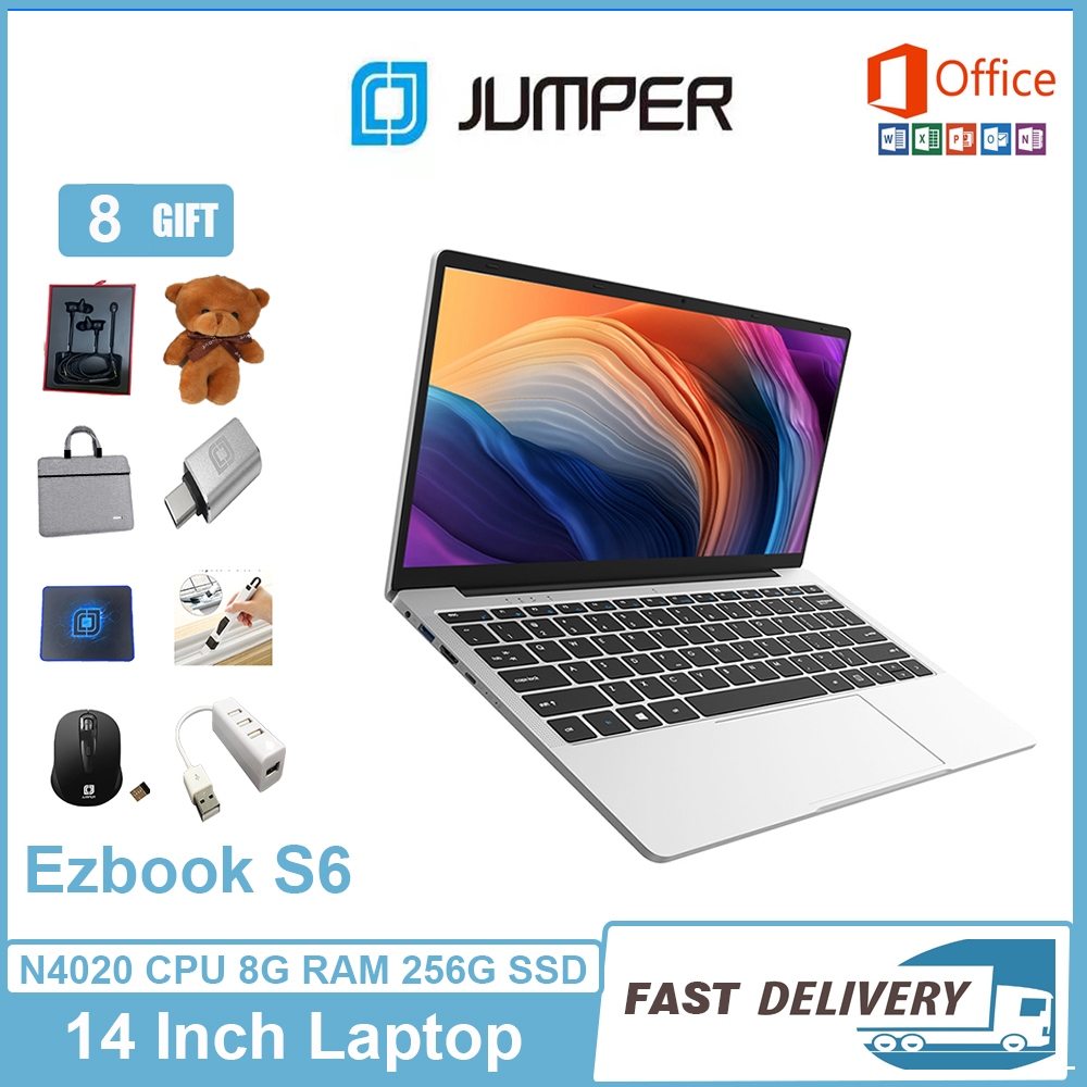 【Express Delivery Gift Set】Jumper EZBook S6 14 Inch Laptop Notebook 256GB SSD 8GB RAM Intel® Celeron N4020  Window 11 Webcam MS Office Install Thai Keyboard
