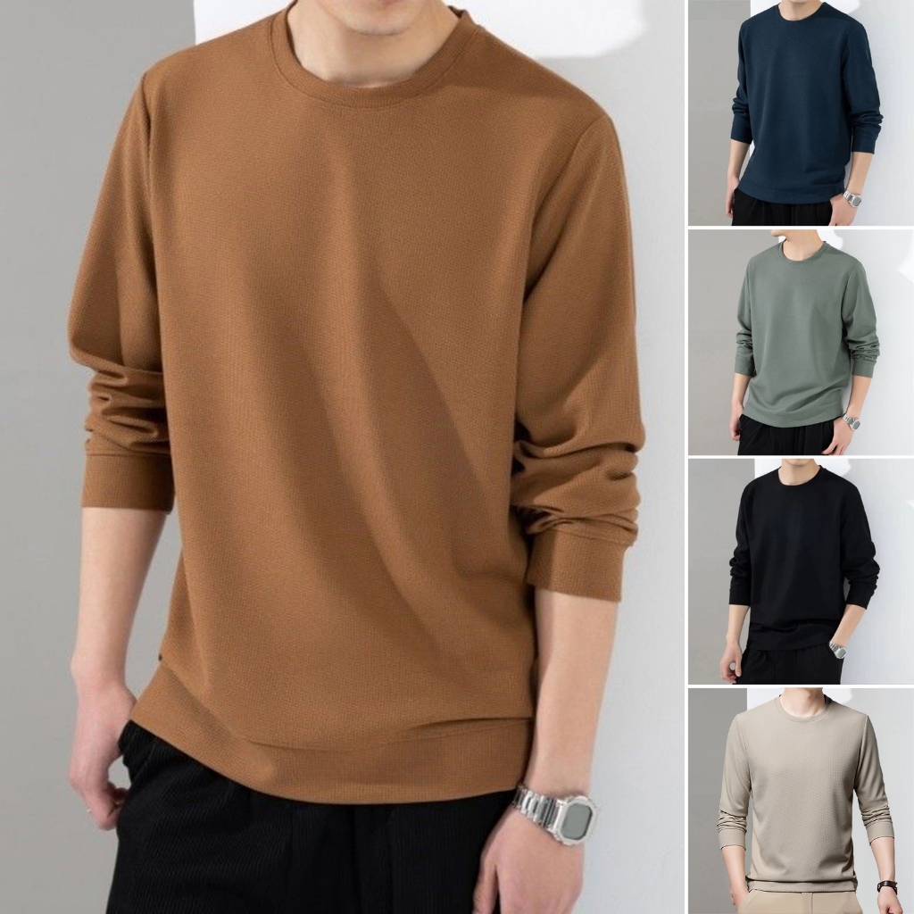 เสื้อกันหนาวลําลอง คอกลม แบบนิ่ม แบบสวมหัว แฟชั่นฤดูใบไม้ผลิ และฤดูใบไม้ร่วง สไตล์เอเชีย สําหรับผู้ชาย
