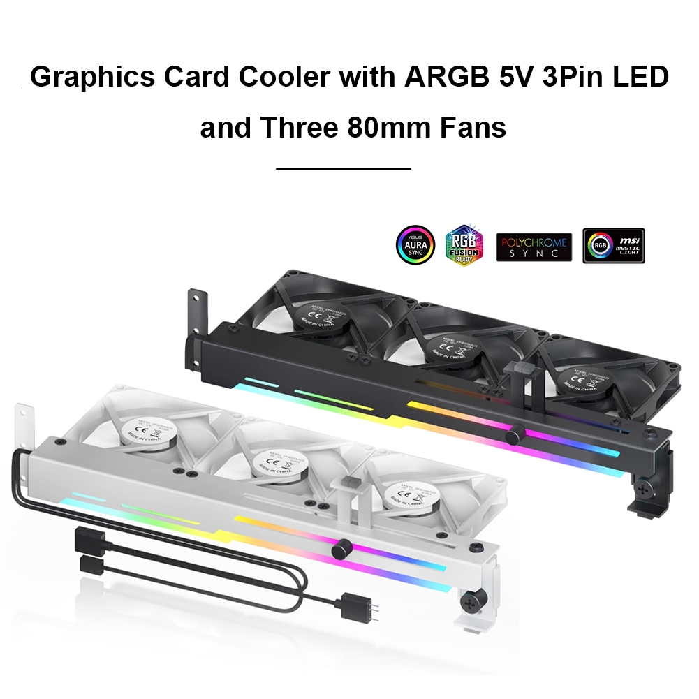 พัดลมระบายความร้อนการ์ดจอ พร้อมไฟ LED ARGB 5V 3Pin และพัดลม 80 มม. RGB LED