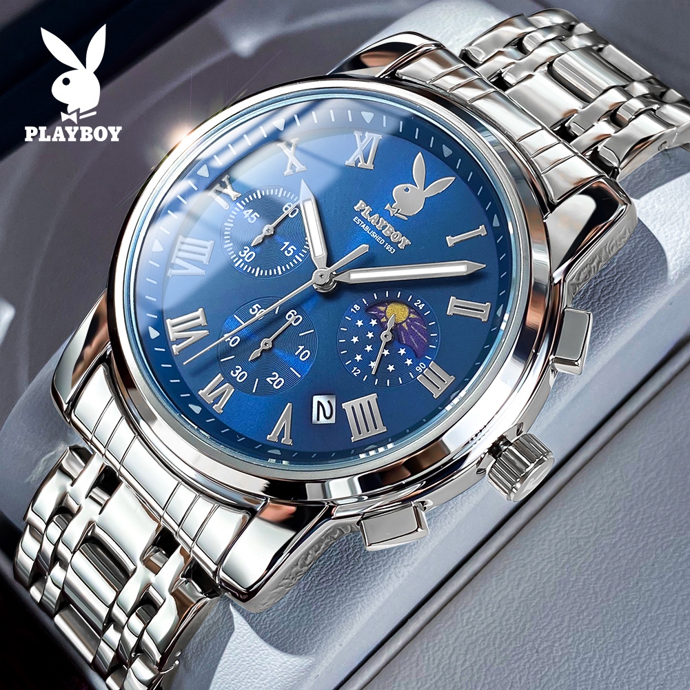 PLAYBOY นาฬิกาผู้ชาย กันน้ำ 100% ของแท้ พร้อมกล่อง ดูวันที่ เรืองแสง สายสเตนเลส รับประกัน 3 ปี พร้อม