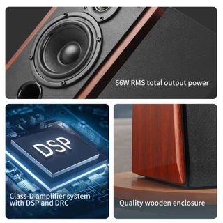 Edifier R1700BTs / R1700BT ลำโพงบลูทูธตั้งโต๊ะ, ระบบลำโพง 2.0, บลูทูธ 5.0 พร้อม Qualcomm® aptX™ HD, กำลังขับออกทั้งหมด 66W RMS, อินพุต RCA คู่, พอร์ต Sub Out, รีโมทไร้สาย