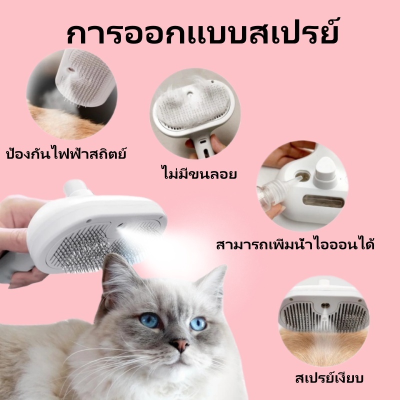Pet comb หวีขนแมว  แปรงขนแมว หวีผมลอยสำหรับทำความสะอาดแมวและสุนัข (การออกแบบสเปรย์ + การดูแลสัตว์เลี้ยงผม)