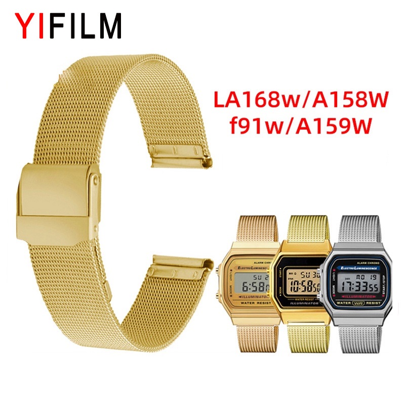 Yifilm Milanese สายนาฬิกาข้อมือ สเตนเลส โลหะ สําหรับ Casio A159 A158W A168 f91w B640 650 A500