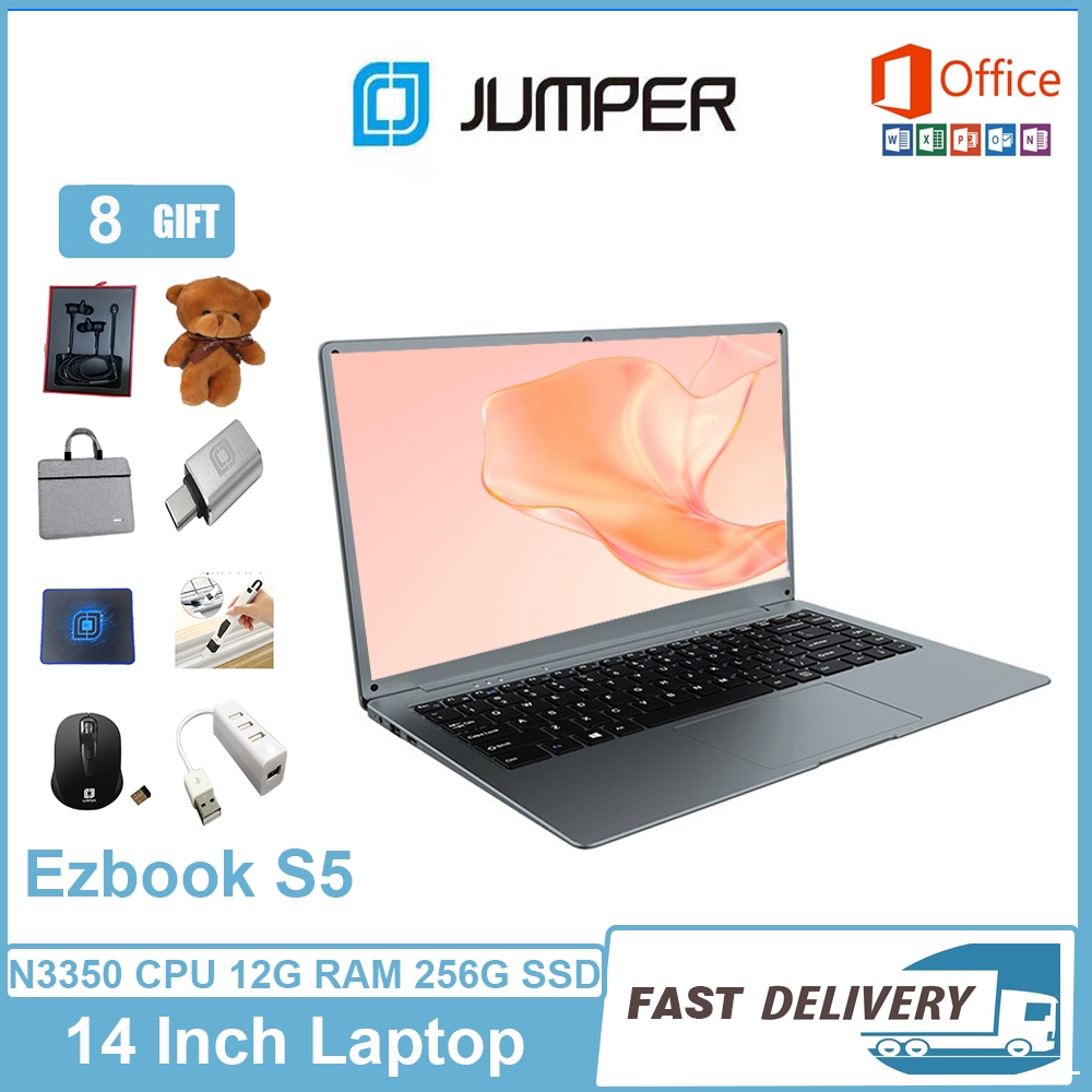 【Free Gift Set】Jumper New Ezbook S5 14 inch Laptop Notebook 12 RAM 256 SSD Intel® Celeron N3350 J4105 Window 11 MS Office Install Thai Keyboard