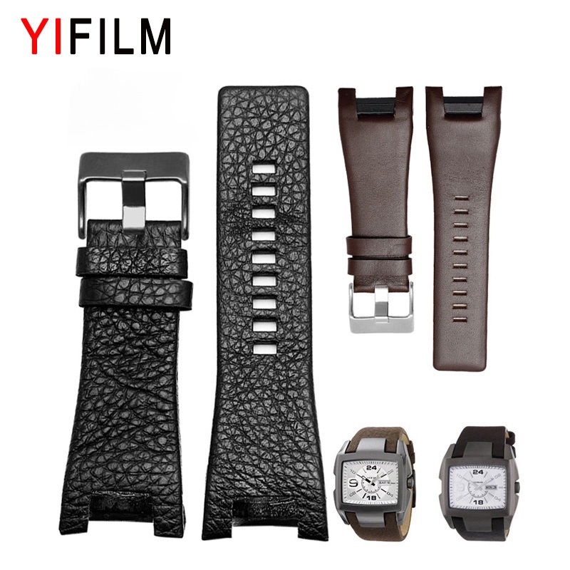 Yifilm สายนาฬิกาข้อมือหนังแท้ สีดํา น้ําตาลเข้ม สําหรับ Diesel DZ1216 DZ1273 DZ4246 DZ4287 32x17 มม.