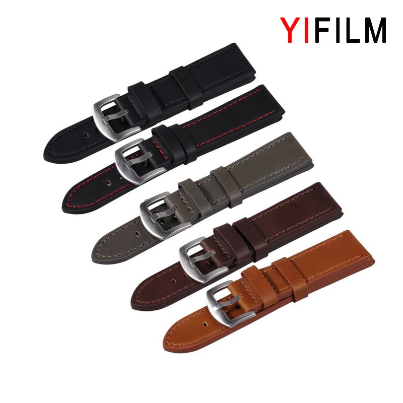 Yifilm สายนาฬิกาข้อมือ หนังวัวแท้ เคลือบแว็กซ์ คุณภาพสูง สไตล์เรโทร 18 มม. 20 มม. 22 มม. 24 มม.