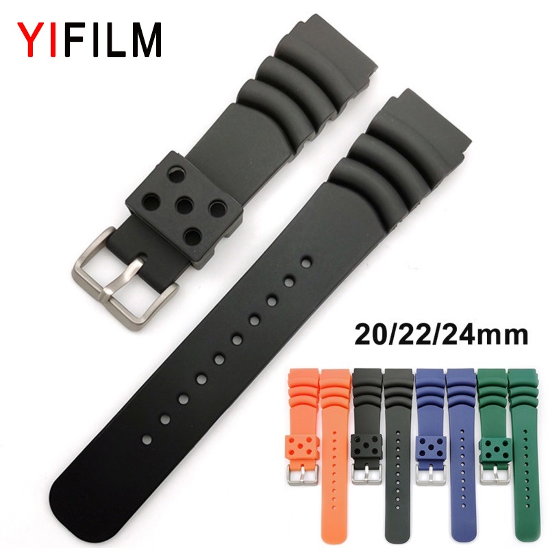 Yifilm สายนาฬิกาข้อมือซิลิโคน กันรอยขีดข่วน แบบเปลี่ยน สําหรับ Seiko Watchband Men Sport 20 มม. 22 มม. 24 มม.