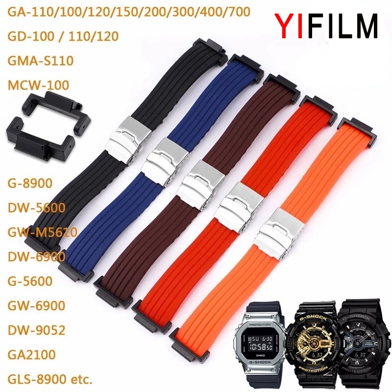 Yifilm สายนาฬิกาข้อมือซิลิโคน กันรอยขีดข่วน สีดํา สําหรับ Casio GA110 DW5600 GA2100 GA-110 GA-2100