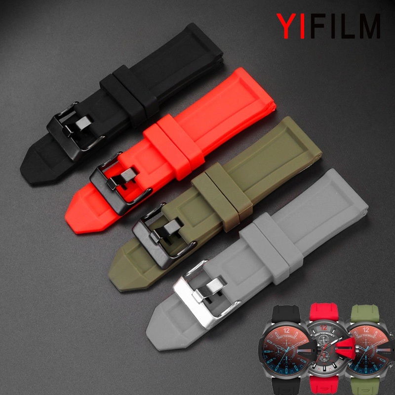 Yifilm สายนาฬิกาข้อมือซิลิโคน สีดํา สีแดง สําหรับ Diesel Dz4496 Dz4323 Dz4378 Dz4318 24 มม. 26 มม. 28 มม.