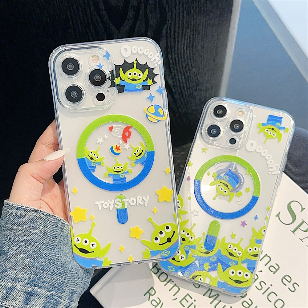 สําหรับ iPhone 16 Creative Alien Toy Story เคสแม่เหล็กสําหรับ Apple ip 15 14 13 12 11 Pro Max 14 15 16Plus ป้องกันกล้องฝาครอบใสรองรับชาร์จไร้สาย Soft Shell