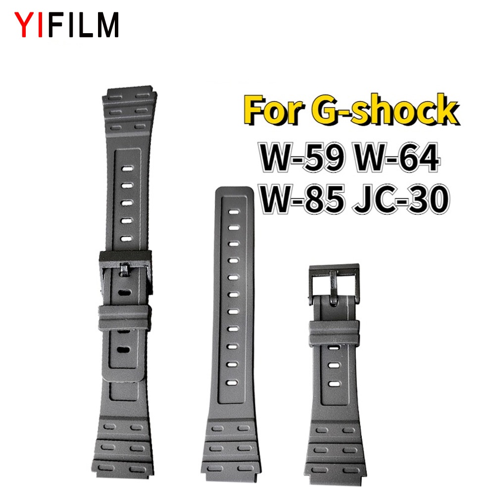 Yifilm สายนาฬิกาข้อมือ พลาสติก เรซิน สีดํา พร้อมหมุดโลหะ สีดํา แบบเปลี่ยน สําหรับ Casio G-shock W-59