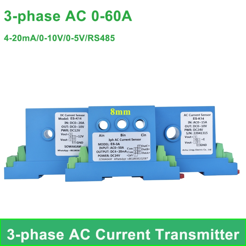 ตัวแปลงสัญญาณอะนาล็อก AC 5A 10A 4 เป็น 20mA 0-10V rs485 สามเฟส 24VDC