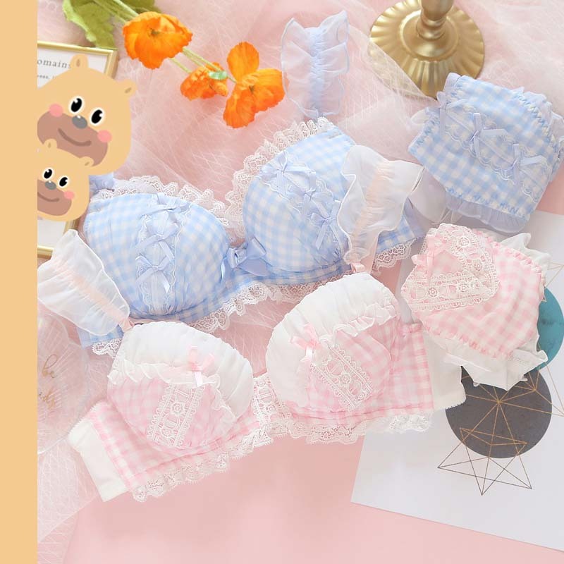 bearbra ชุดชั้นในเซ็กซี่ แต่งห่วงเหล็ก ขนาดเล็ก ลายสก๊อต แฟชั่นโลลิต้า สไตล์ญี่ปุ่น แฟชั่นฤดูใบไม้ผลิ และฤดูร้อน