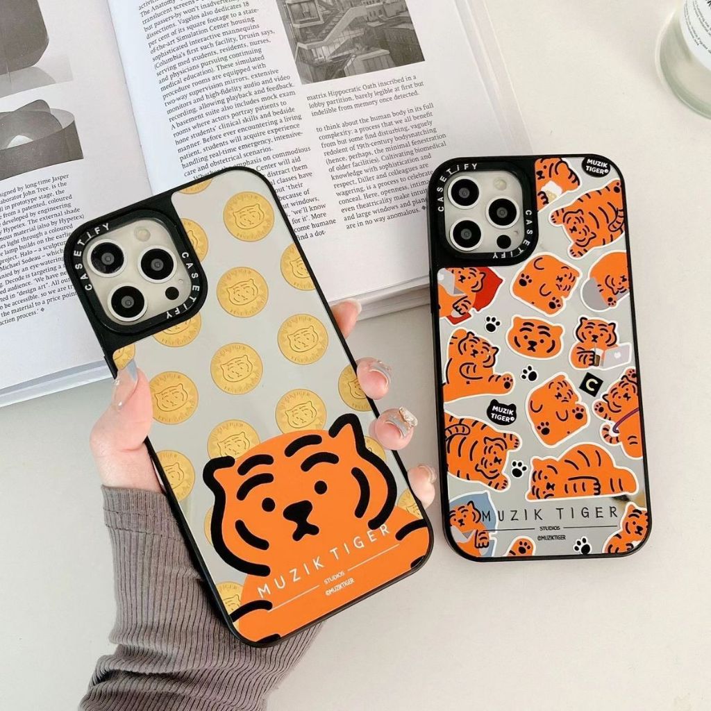 กระจกปลอกเหรียญทอง Tiger สําหรับ iPhone 11 12 13 14 15 16 Pro Max X XR XSMAX 7 8 SE2020 เคสโทรศัพท์กันกระแทกคลุมทั้งหมด