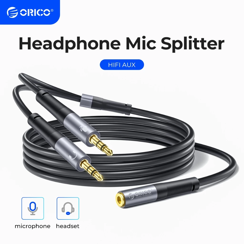 Orico สายสัญญาณเสียง 3.5 มม. 2 IN 1 ชาย 2 พอร์ตหญิง Aux อะแดปเตอร์สาย Mic Audio Y Splitter สายสัญญาณเสียง Extension Splitter(AX1)