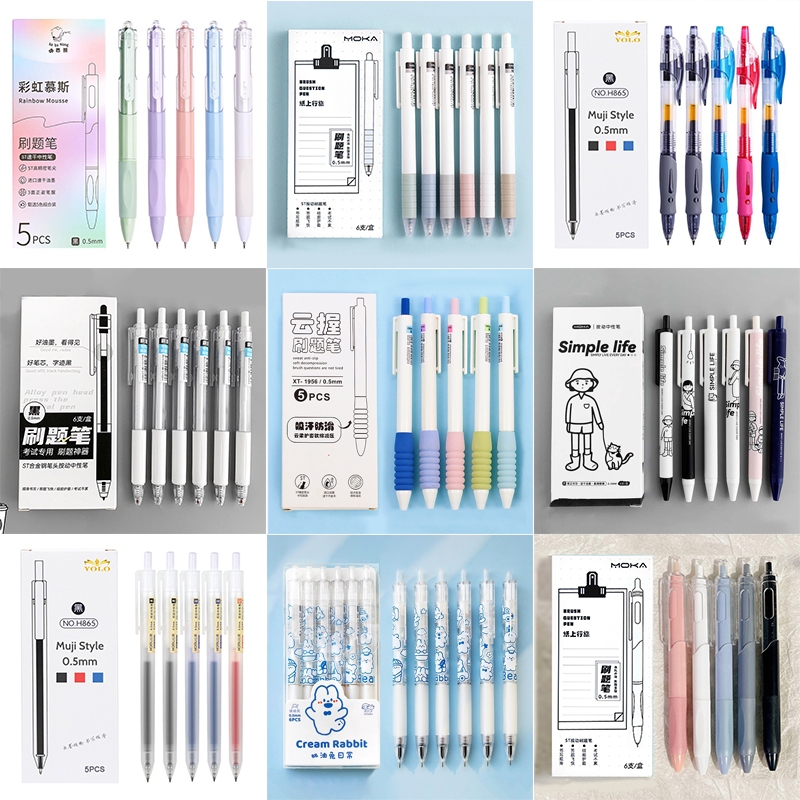 6pens/set ปากกาเจลหมึกสีดําปากกาลูกลื ่ น 0.5 มม . ปากกาพับได ้