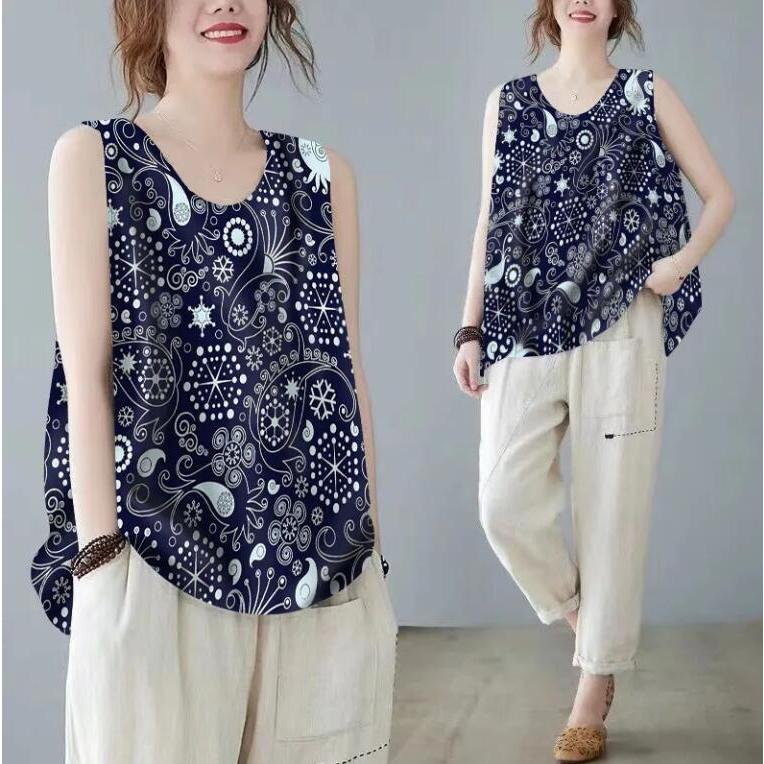 Edqrdq EXXT เสื้อยืดแขนกุดลําลอง พิมพ์ลายดอกไม้ ทรงหลวม ใส่สบาย แฟชั่นฤดูร้อน สําหรับผู้หญิง 2023