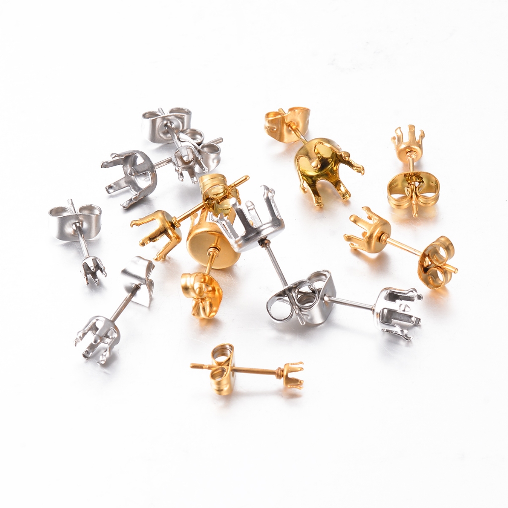 50 ชิ้น/ล็อตสแตนเลส 3 มม.-8 มม.Hollow Stud ต่างหู Claw หูโพสต์ Pins ถ้วยฐานต่างหูการตั้งค่า DIY เครื่องประดับทําผลการค้นหา