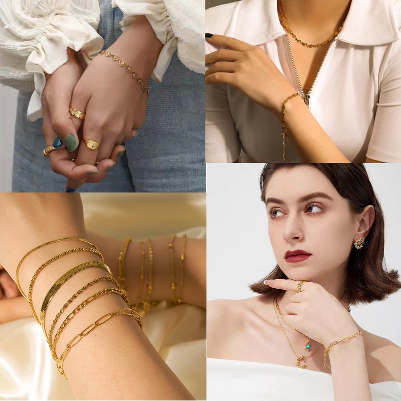 สร้อยข้อมือ ชุบทอง 18K และสเตนเลส ไม่ซีดจาง สําหรับผู้หญิง