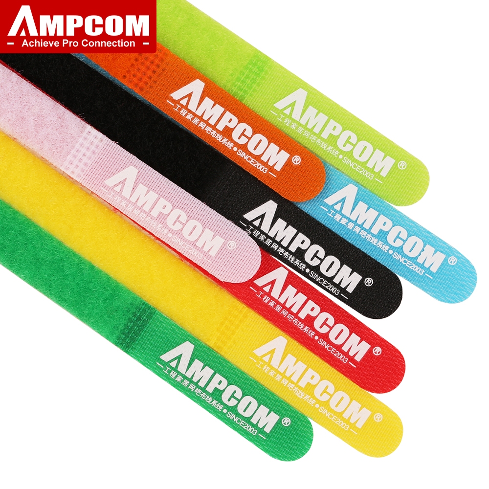 AMPCOM 48 ชิ้น สายรัดที่สามารถใช้ซ้ำได้ - Hook and Loop, ห่วงการจัดการสายหลายสี, 8 สี