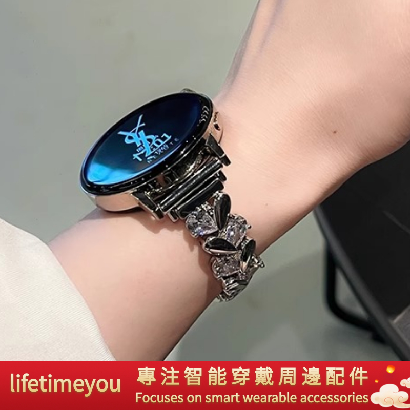 สายนาฬิกาข้อมือโลหะ ประดับเพทาย ขนาด 20 มม. 22 มม. สําหรับ Huawei GT Samsung active Huami Amazfit Xiaomi