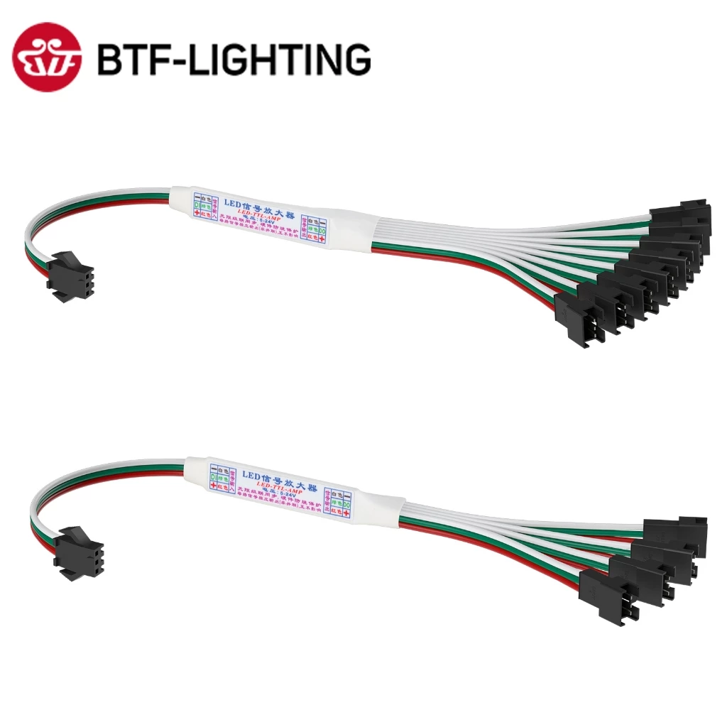 BTF-LIGHTING 3Pin Mini SPI RGB LED เครื่องขยายเสียง TTL 1 ถึง 4/8 สําหรับ WS2811 WS2812B RGB LED Light Strip 5 V-24 V