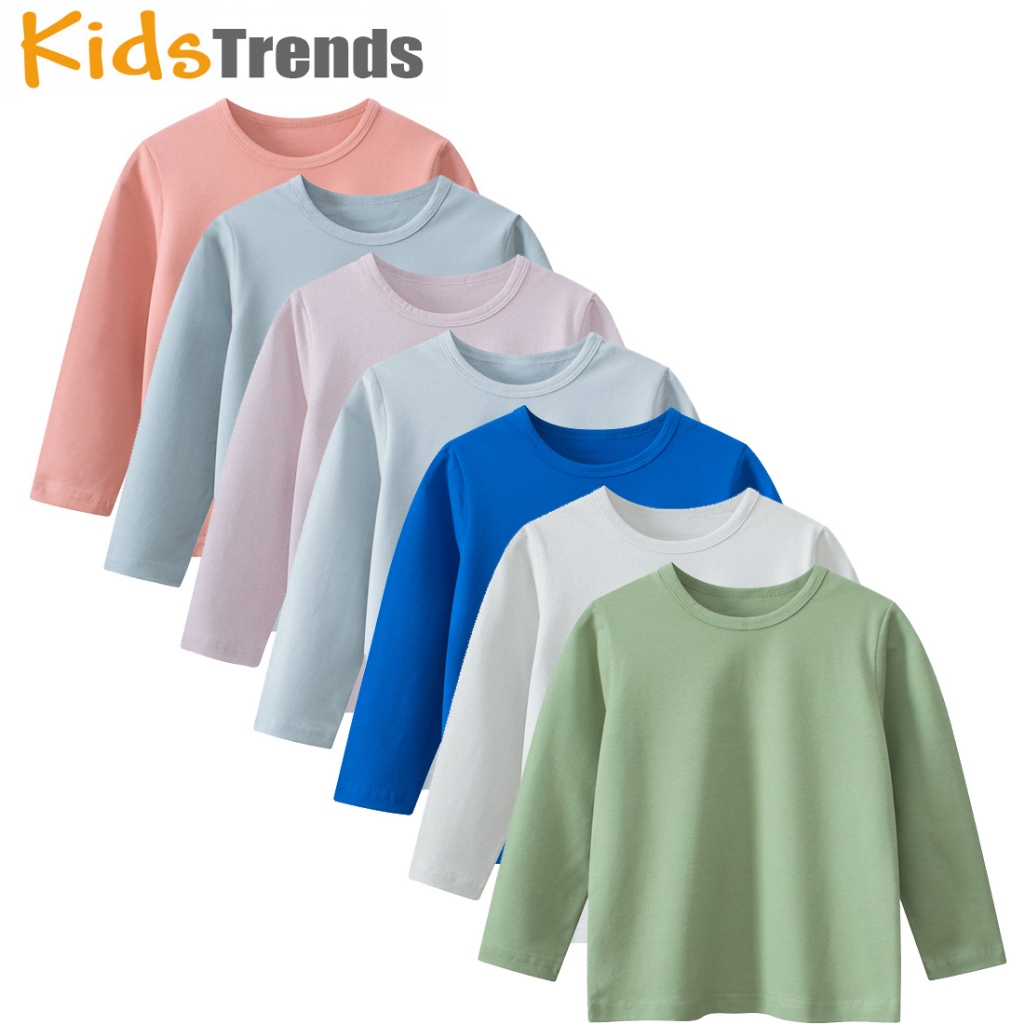 เสื้อยืดแขนยาว คอกลม ผ้าฝ้าย สีพื้น แฟชั่นสําหรับเด็กผู้ชาย