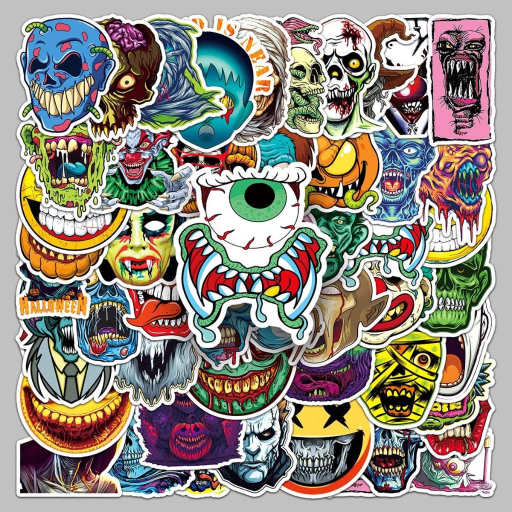 50 ชิ้นใหม่ Terrifying Ghost Face สติกเกอร์สําหรับ DIY โทรศัพท์แล็ปท็อปโน้ตบุ๊คจักรยานหมวกกันน็อครถ Graffiti กันน้ําตกแต่ง Decal ของขวัญ