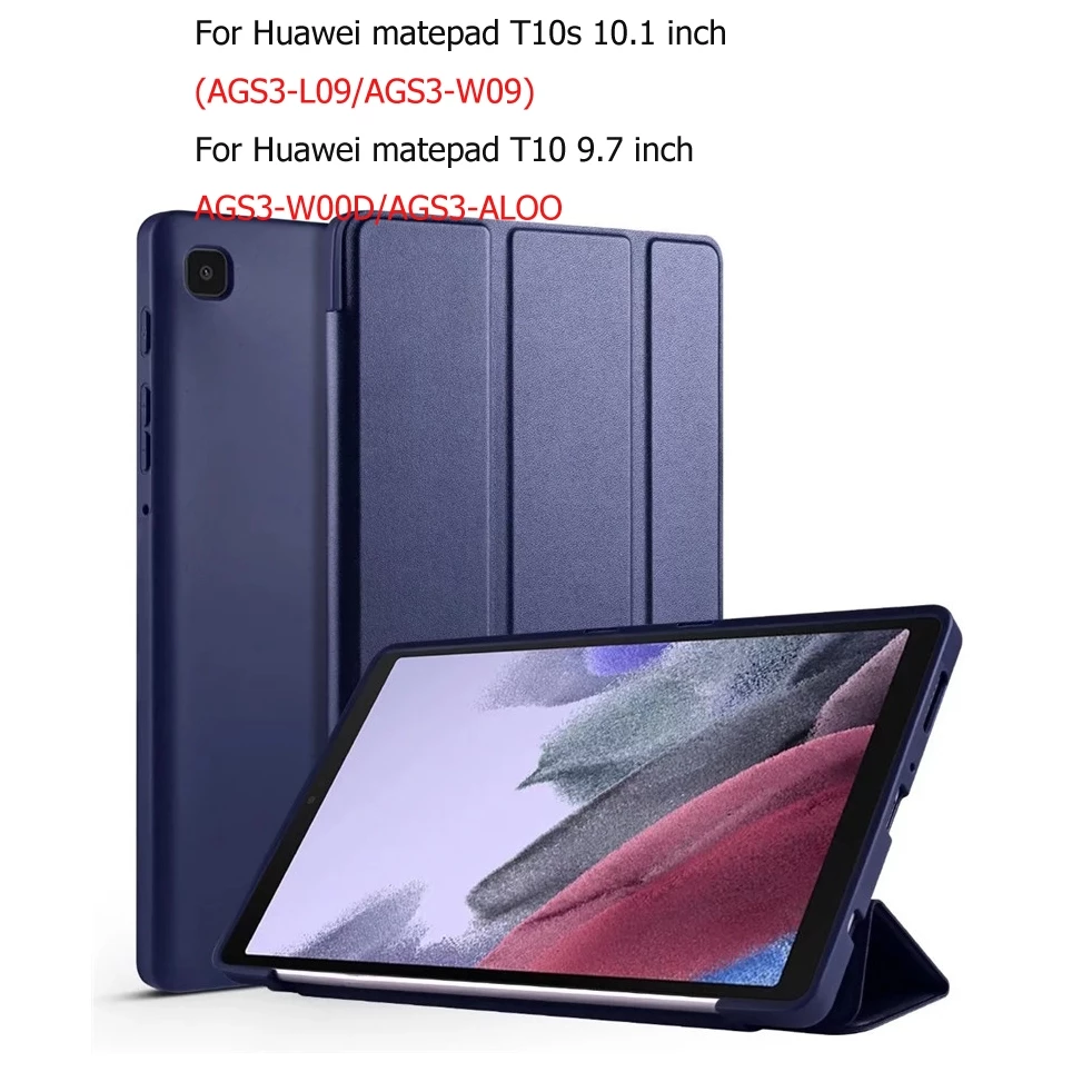 กรณี Huawei MatePad T10s 10.1" AGS3-L09/AGS3-W09 2022 Folding Stand Cover for Huawei T10 9.7" AGR-L09/W09 กรณีซิลิโคนที่ยืดหยุ่นนุ่ม TPU