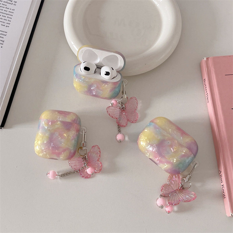 เคสหูฟัง จี้ผีเสื้อ สีรุ้ง สําหรับ Apple AirPods Pro2 Pro AirPods 1 2 AirPods 3