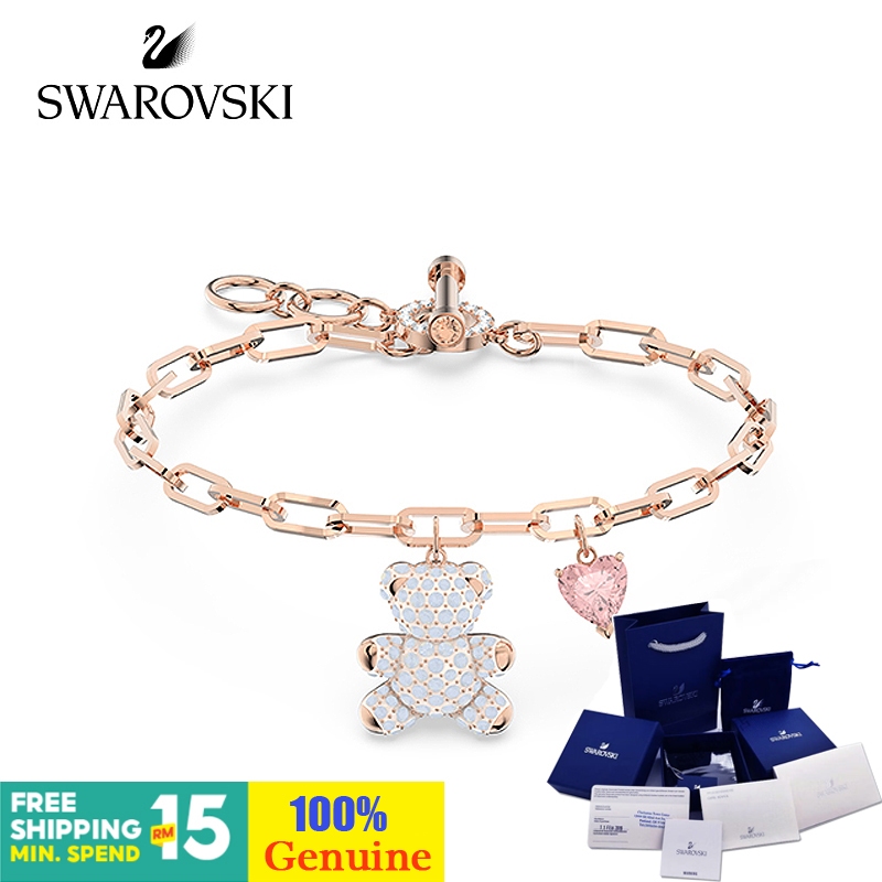 Swarovski ของแท้ 100% TEDDY TEDDY สร้อยข้อมือคริสตัล รูปหมี ปรับได้ ไม่จางหาย ของขวัญวันเกิด สําหรับผู้หญิง แฟนสาว