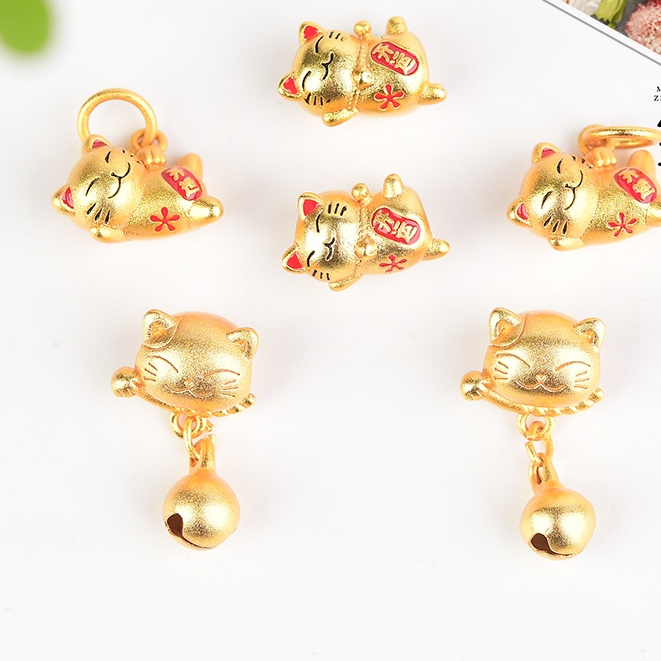 จี้กระดิ่งทรายถัก รูปแมวนําโชค สีทอง แข็งแรง สําหรับทําเครื่องประดับ สร้อยข้อมือ diy