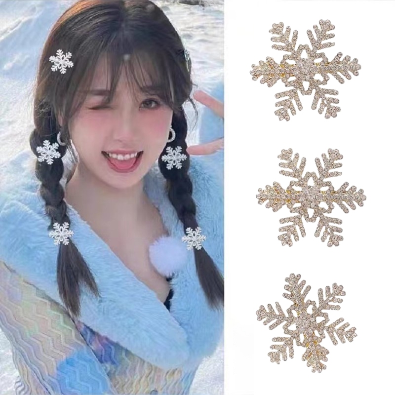 [Magpie] กิ๊บติดผม โลหะ ประดับมุก เพทาย เกล็ดหิมะ สวยงาม เหมาะกับฤดูใบไม้ร่วง และฤดูหนาว สําหรับผู้หญิง