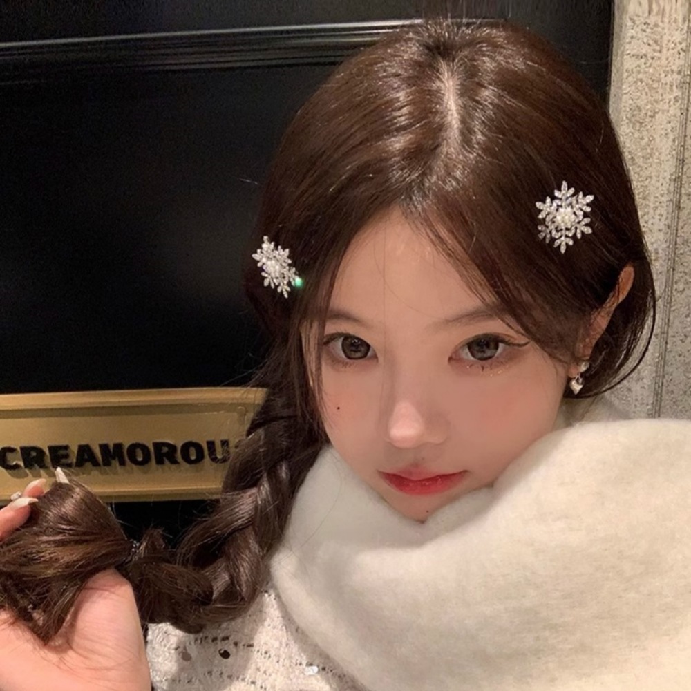 [Magpie] กิ๊บติดผม โลหะ ประดับมุก เพทาย เกล็ดหิมะ สวยงาม เหมาะกับฤดูใบไม้ร่วง และฤดูหนาว สําหรับผู้หญิง