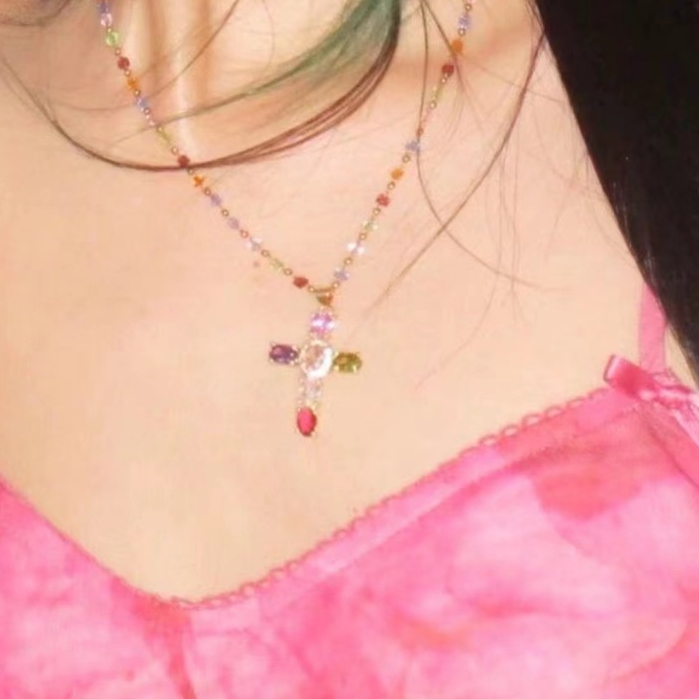 สร้อยคอโซ่ ประดับเพชร เพทาย หลากสี 40+5 ซม. - รูปที่ 3