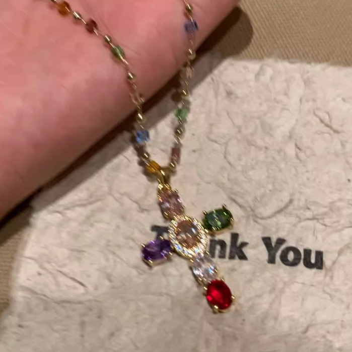 สร้อยคอโซ่ ประดับเพชร เพทาย หลากสี 40+5 ซม. - รูปที่ 2