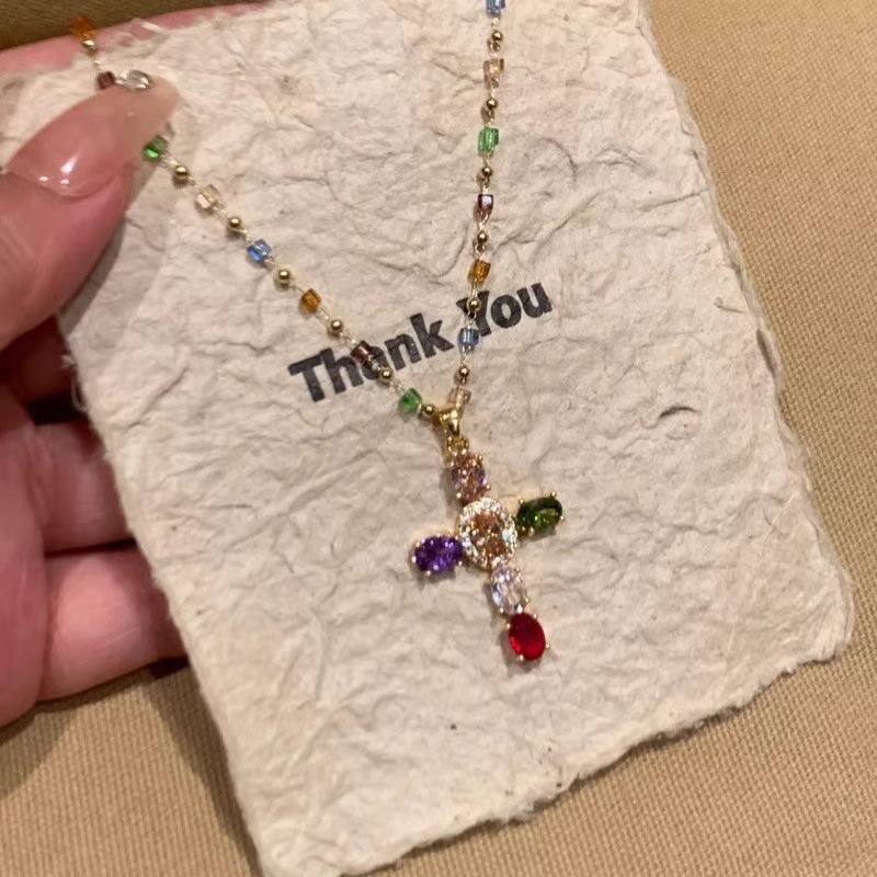 สร้อยคอโซ่ ประดับเพชร เพทาย หลากสี 40+5 ซม. - รูปที่ 5