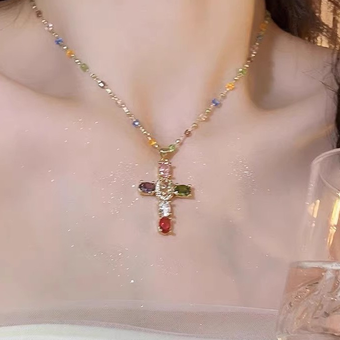 สร้อยคอโซ่ ประดับเพชร เพทาย หลากสี 40+5 ซม. - รูปที่ 4