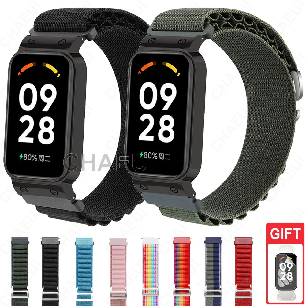 สายรัดไนลอนพร้อมเคสสร้อยข้อมืออุปกรณ์เสริมสําหรับ Redmi Smart Band 2 3 / Xiaomi Smart Band 8 9 Active