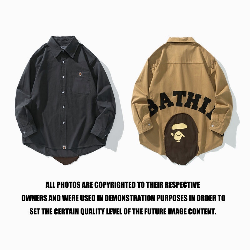 เสื้อแจ็กเก็ตลําลอง แขนยาว ทรงหลวม BAPE แฟชั่นสไตล์ญี่ปุ่นเรโทร สําหรับผู้ชาย